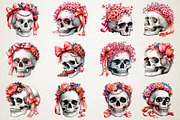 Watercolor Coquette Skull Clipart, a Seasonal Illustration by RobertsArt (Thumbnail 2 of 7)