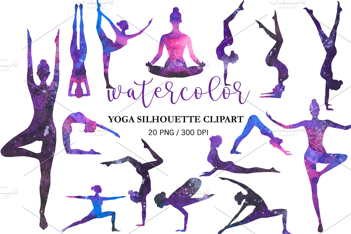 Watercolor Yoga Silhouette Clipart, a Person Illustration by PatternPalette (Photo 1 of 2)