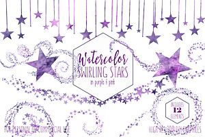Purple Watercolor Celestial Stars, an Illustration by ClipartBrat Graphics