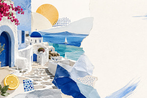 Greek isle aesthetic with white buil, a Photo by Dvoevnore photos