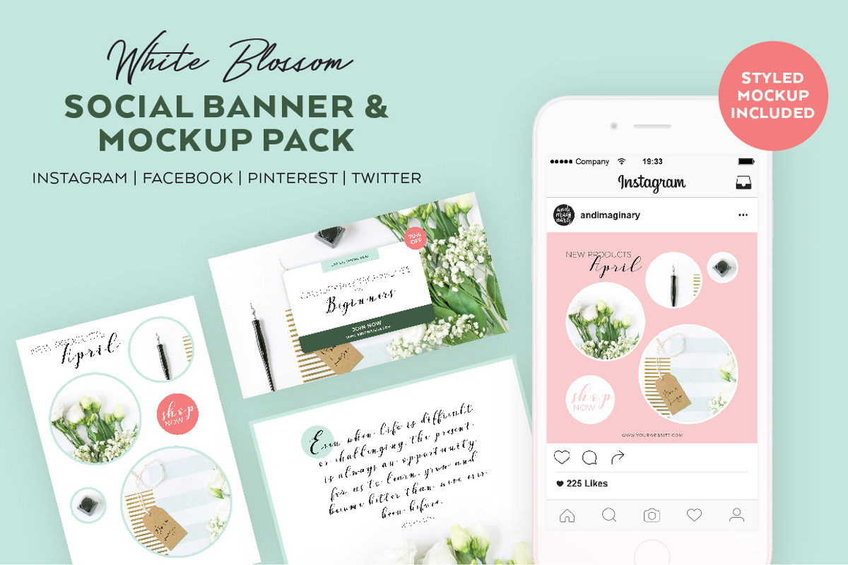 White Blossom Social Template Pack, a Social Media Template by Andimaginary Creative Co. (Photo 2 of 9)