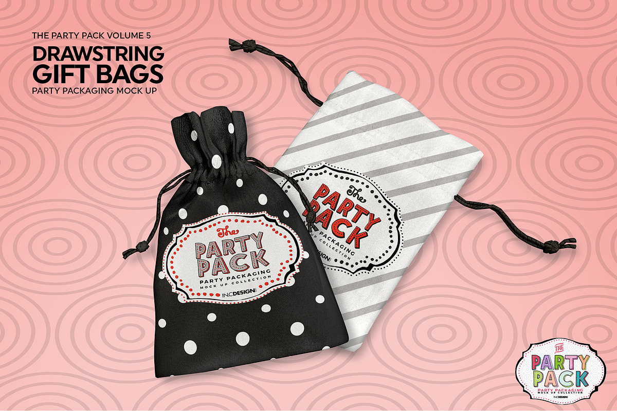 Drawstring GiftBags Packaging Mockup, a Packaging Mockup by INCDesign (Photo 3 of 8)