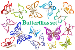 Set Butterflies Contour Pictograms