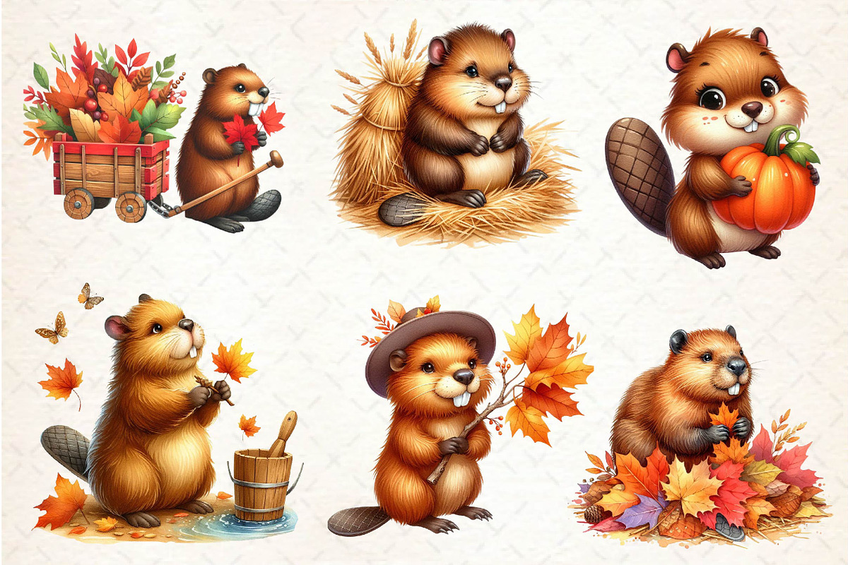 Autumn Cute Beaver Clipart, an Illustration by Dream Creation (Photo 6 of 6)