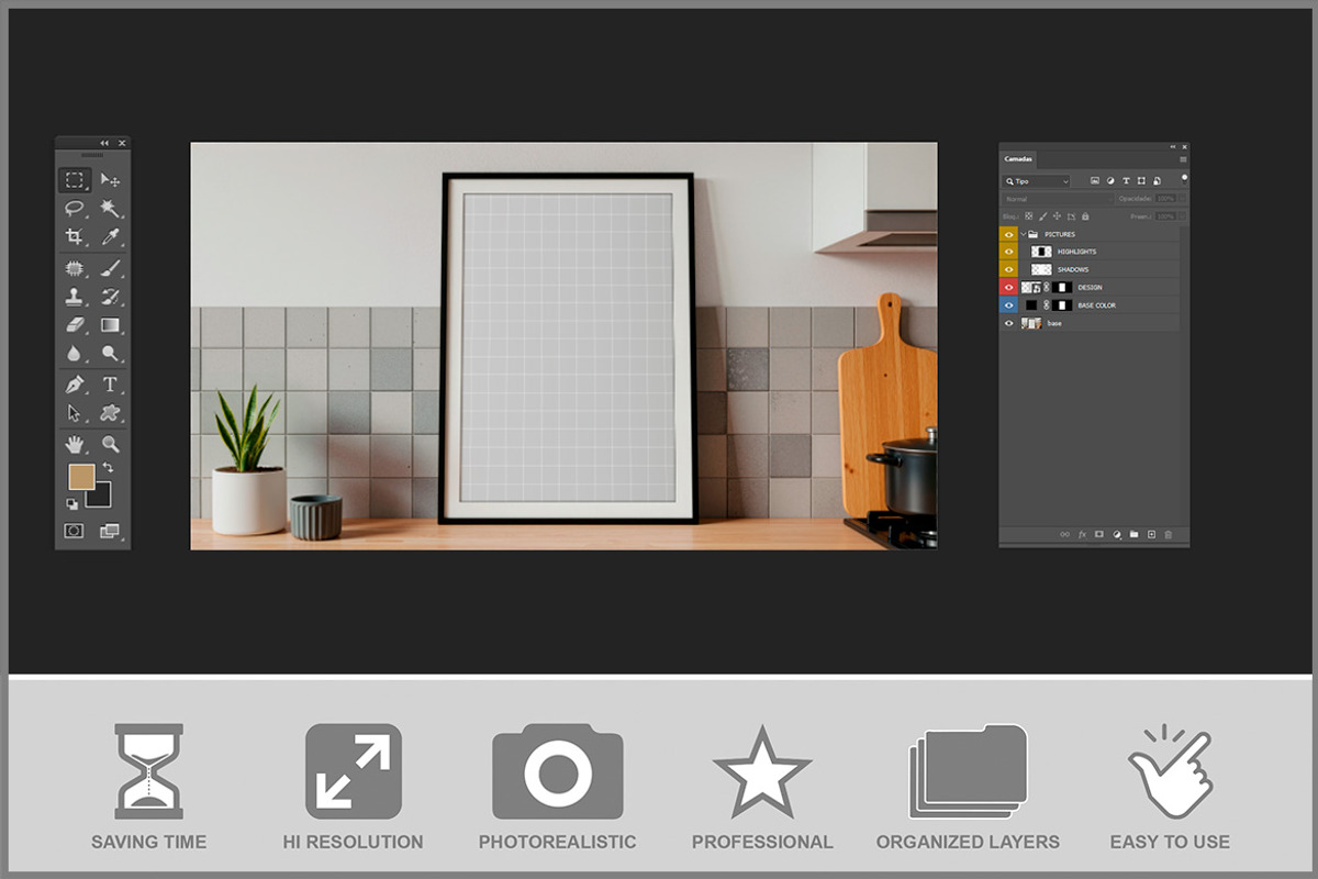 Poster Frame On Kitchen Counter PSD, a Product Mockup by Bruno's Shop (Photo 2 of 3)