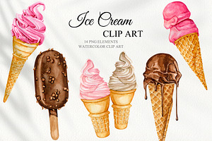 Watercolor Ice Cream set