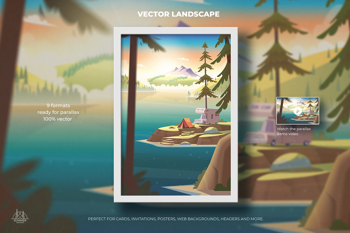 Summer mountain lake landscape, a Wallpaper Graphic by VectorVision (Photo 2 of 11)