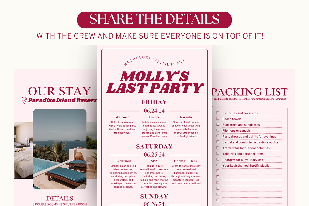 Pink Digital Bachelorette Itinerary, an Invitation Template by Story Native (Photo 7 of 9)