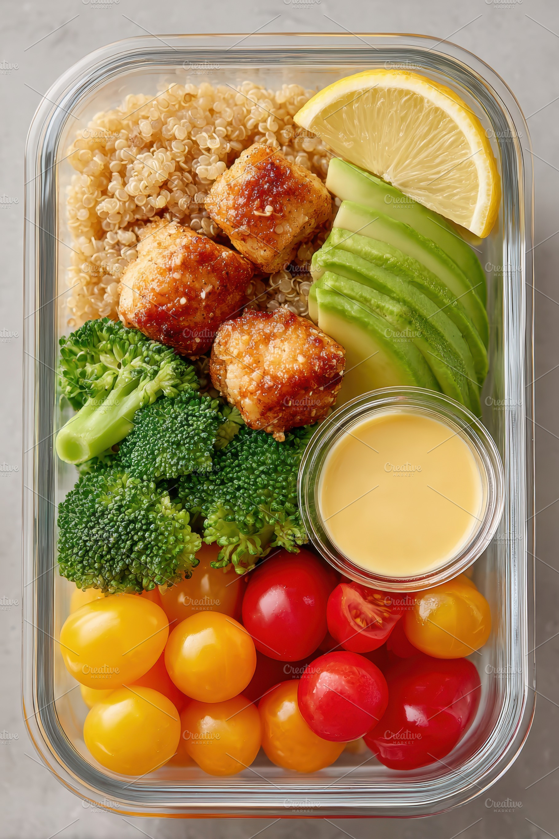 Healthy meal prep with quinoa and grilled chicken, a Food & Drink Photo by AlyaAnd