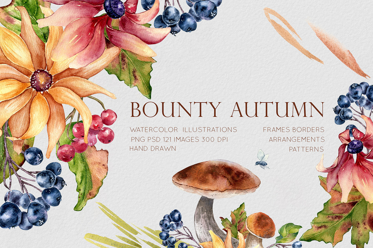 Autumn flowers watercolor clipart, an Illustration by Kate Lanbina (Photo 1 of 22)