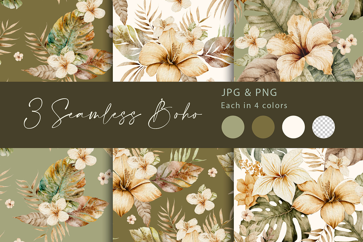 Tropical seamless floral pattern set, a Decorative Illustration by ClipArtRoom (Photo 1 of 5)