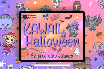 62 Procreate kawaii halloween stamps