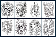 Tattoos Coloring Pages For Adults, a Decorative Illustration by Coco Bloom (Thumbnail 2 of 5)