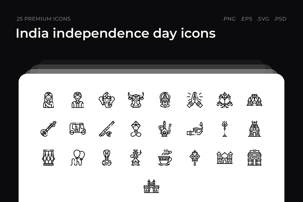 India independence day icons, an Outline Icon by Wencory (Photo 1 of 3)