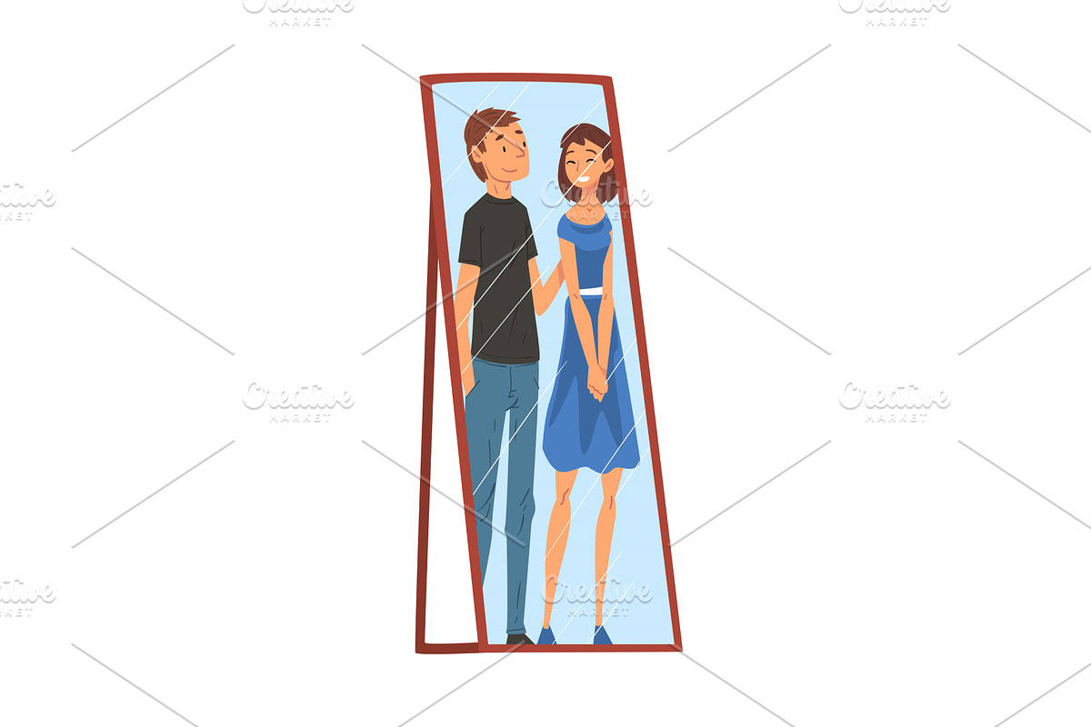 Reflection of Happy Loving Couple, a Person Illustration by TopVectors