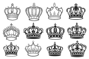 Queen crown vector silhouette set, an Object Graphic by Billah Hub