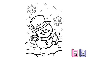 Coloring Page Snowman Illustration, a Seasonal Illustration by MISS CHATZ