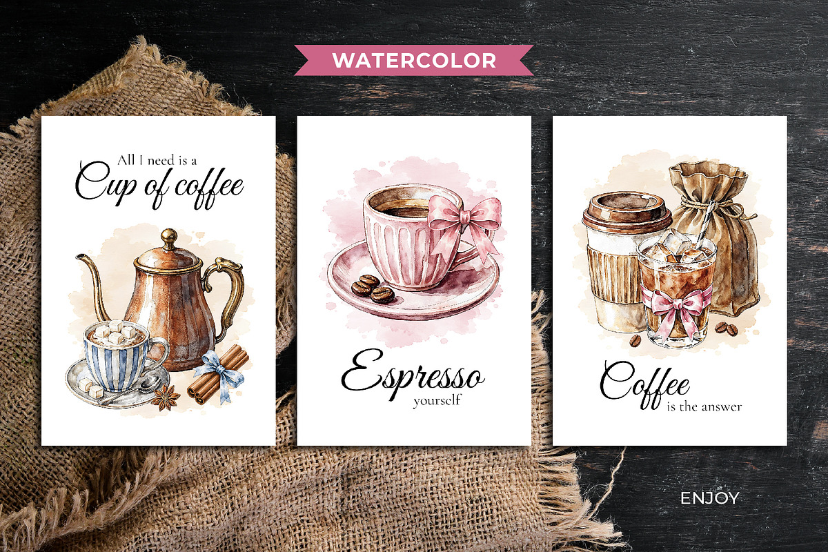 Coffee Cards Collection Watercolor, a Card Template by Iryna Denysova (Photo 5 of 5)
