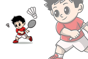 Cute boy playing badminton cartoon 4