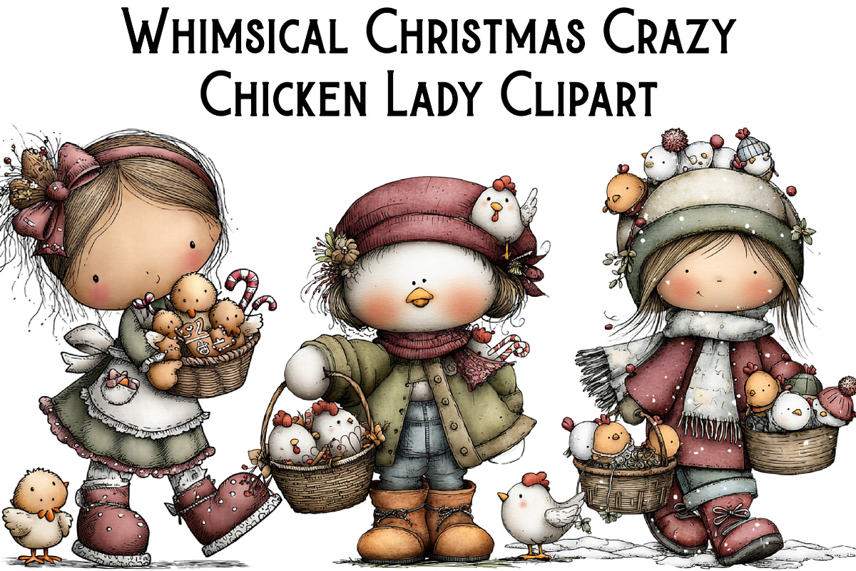 Christmas Crazy Chicken Lady Clipart, an Illustration by Pixels.Craft (Photo 1 of 6)