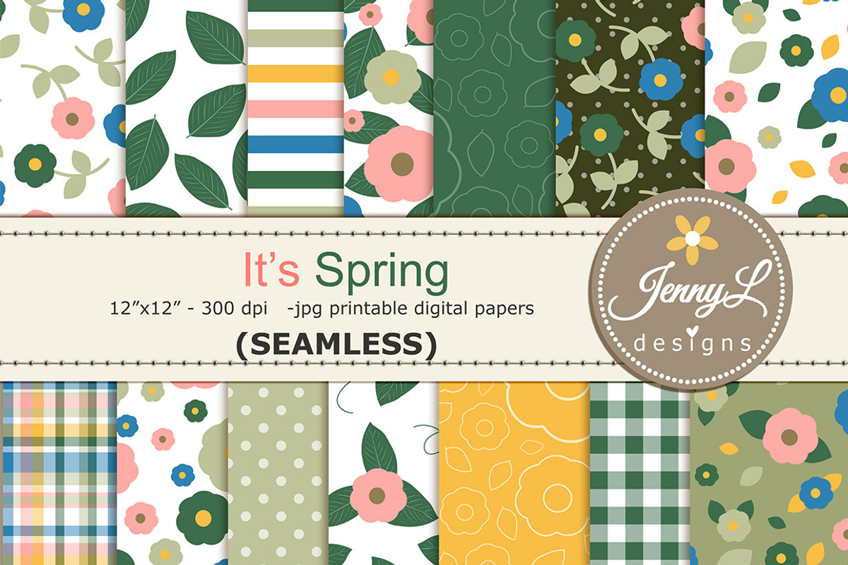 Spring Seamless Digital Papers, a Pattern Graphic by JennyL Designs (Photo 1 of 5)