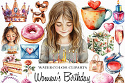 Watercolor Woman’s Birthday Clipart, an Illustration by Craft Nest (Thumbnail 1 of 6)