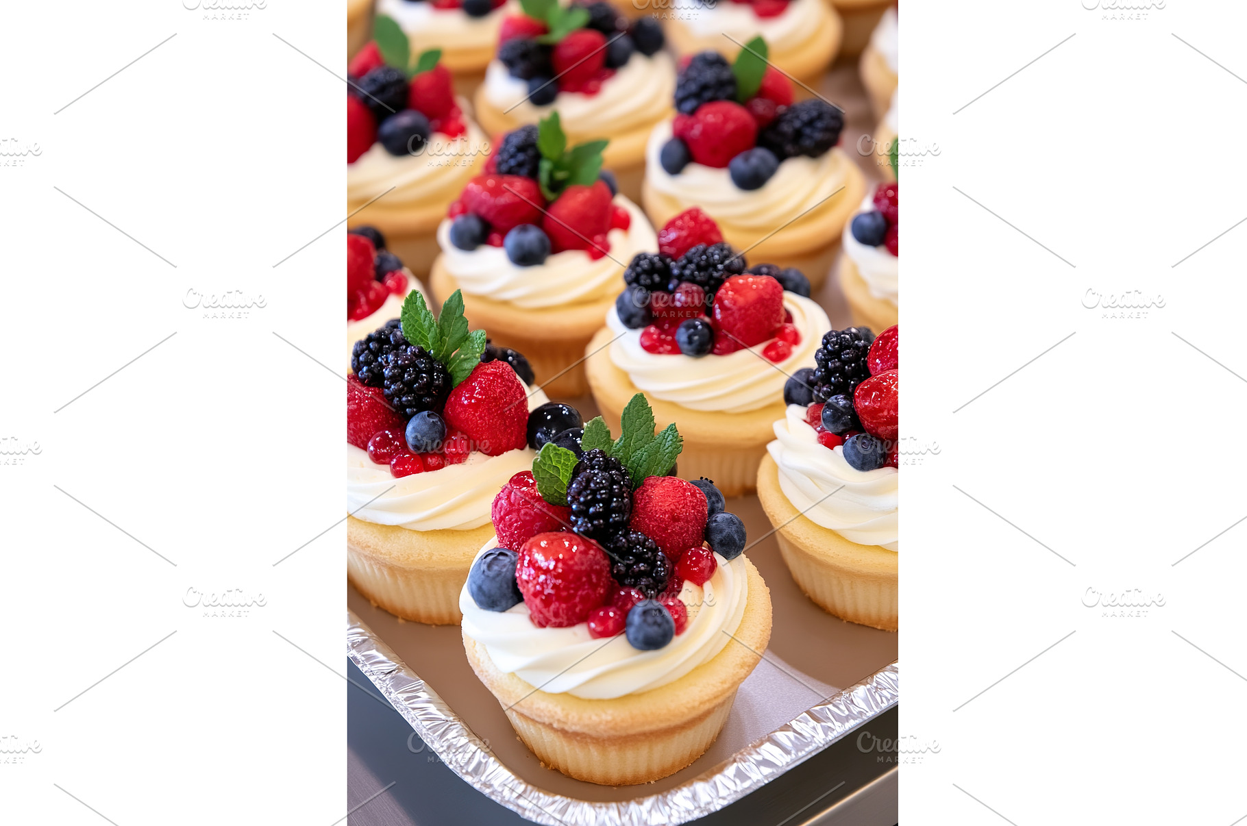 Delicious cupcakes topped with fresh, a Food & Drink Photo by Lermont51