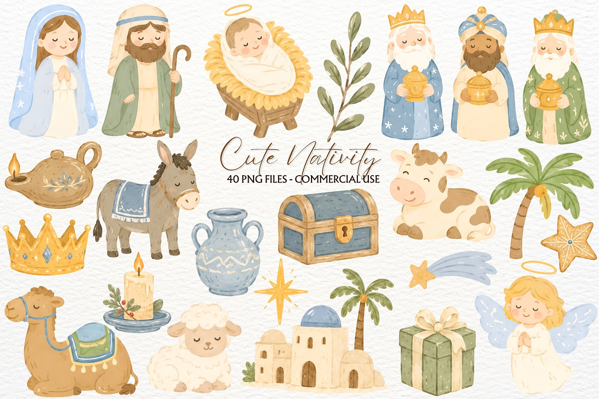 Nativity Christmas Clipart Jesus PNG, a Seasonal Illustration by SugarCloudStudioArt (Photo 1 of 5)