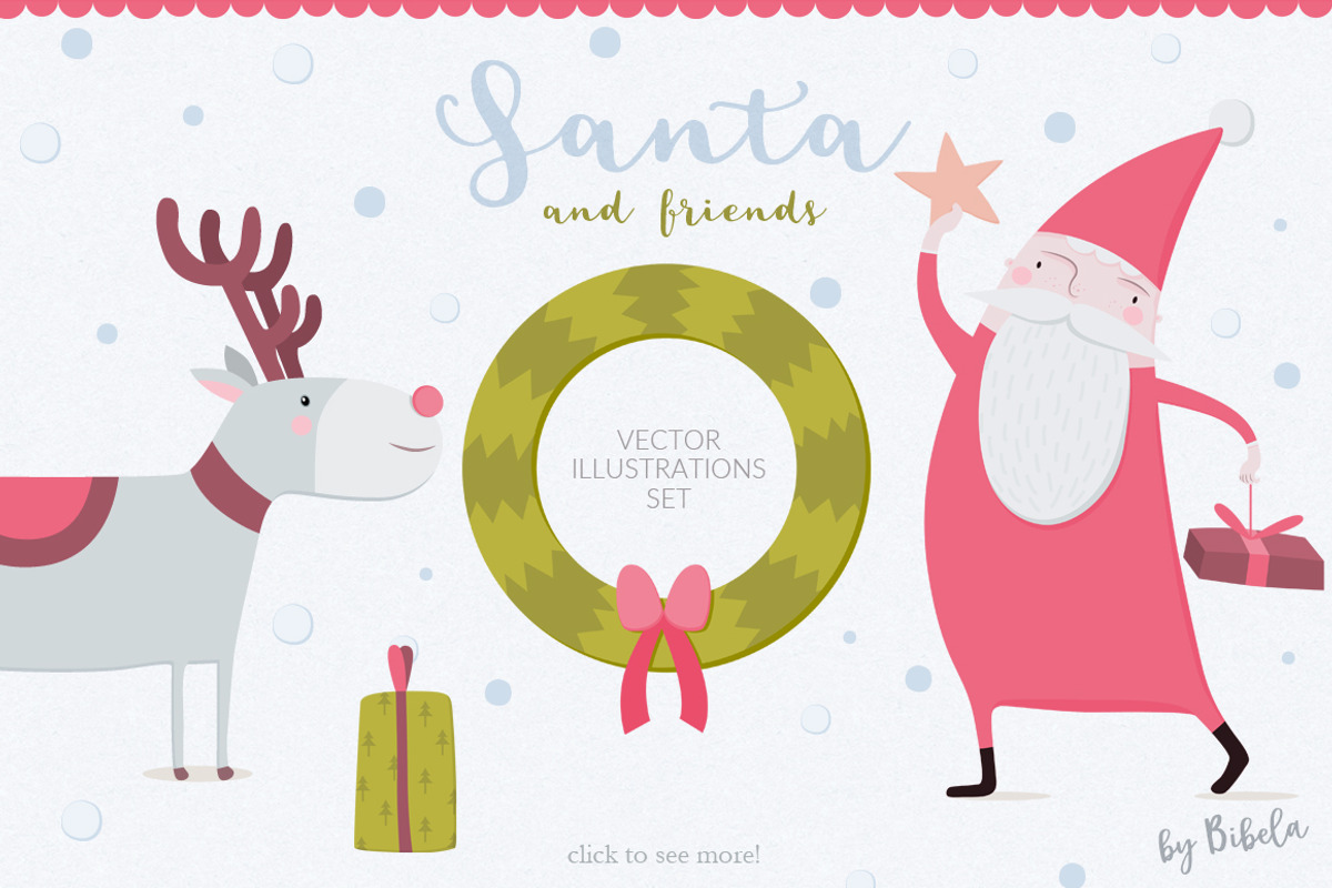 Santa and Friends Vector Set, a Decorative Illustration by Bibela (Photo 1 of 5)