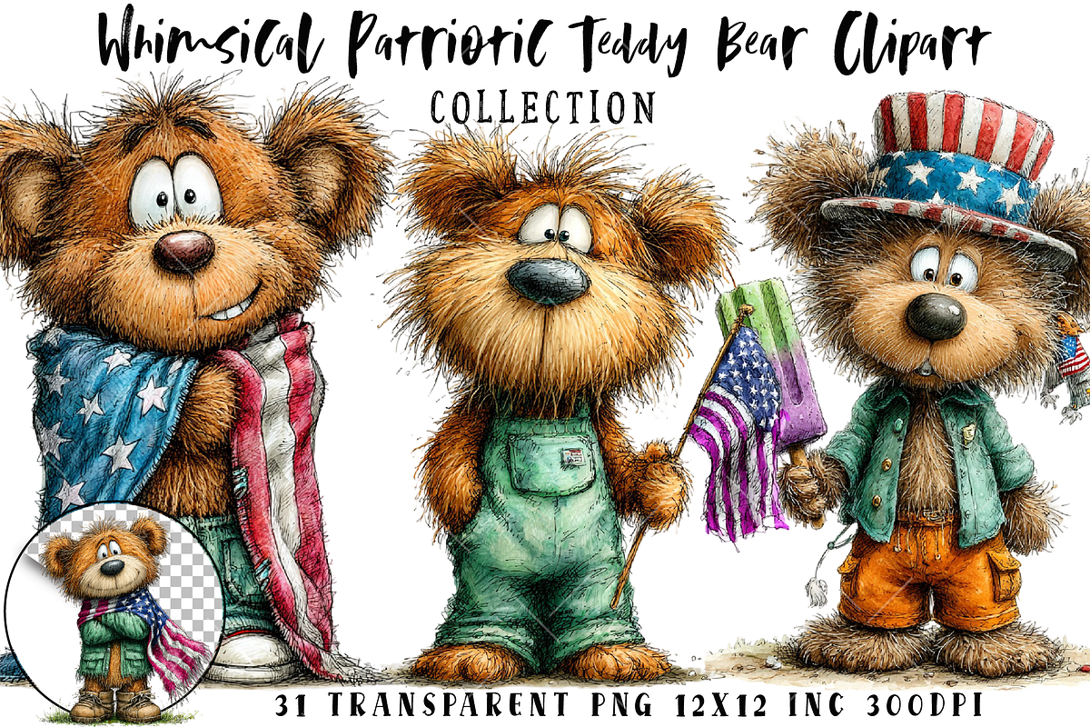 Whimsical Patriotic Teddy Bear Clipa, an Illustration by OK Design (Photo 1 of 6)
