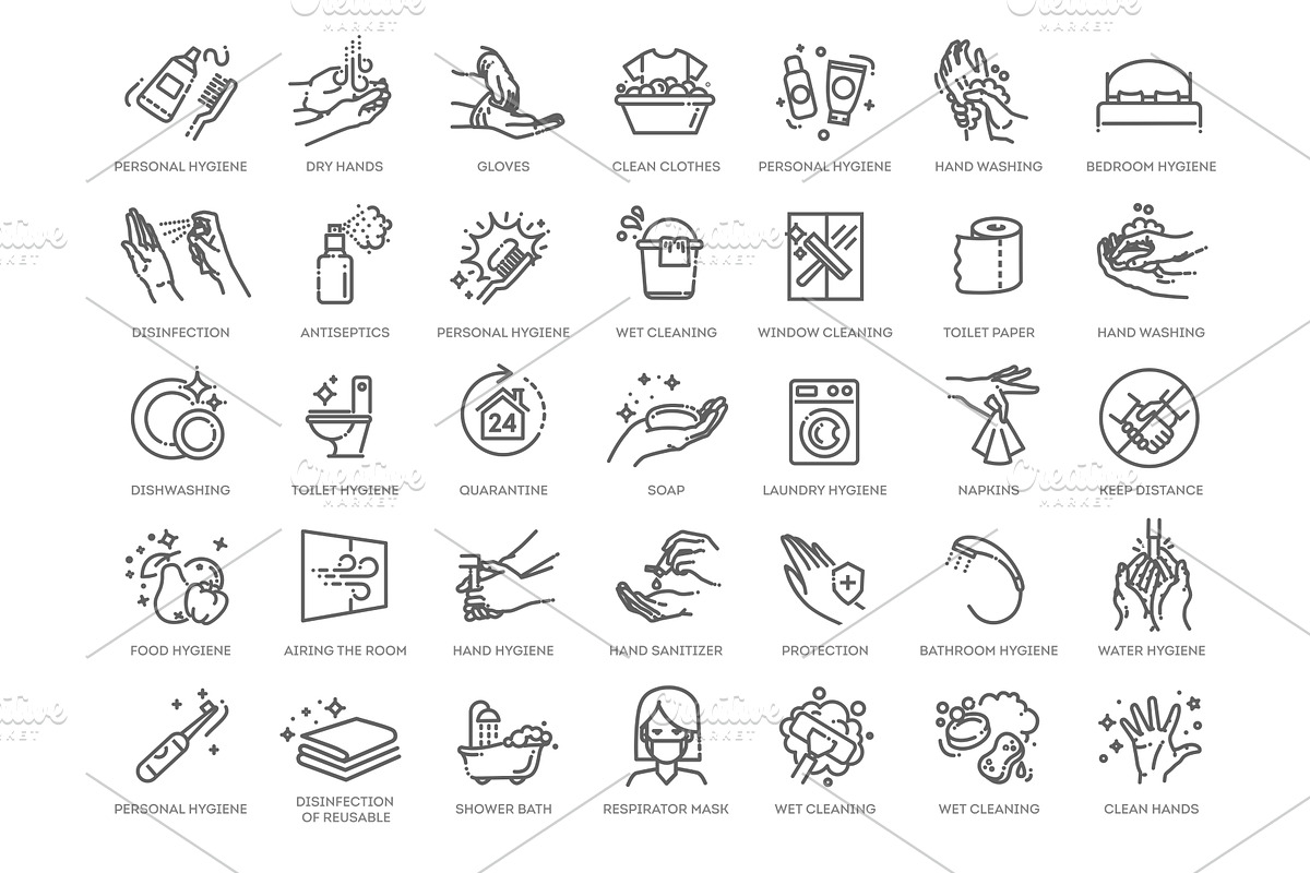 Hygiene Icons. Outline Icons, an Object Graphic by Tettygreen (Photo 1 of 3)