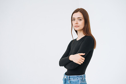 Young woman on white background, a Beauty & Fashion Photo by Galina_Zhigalova