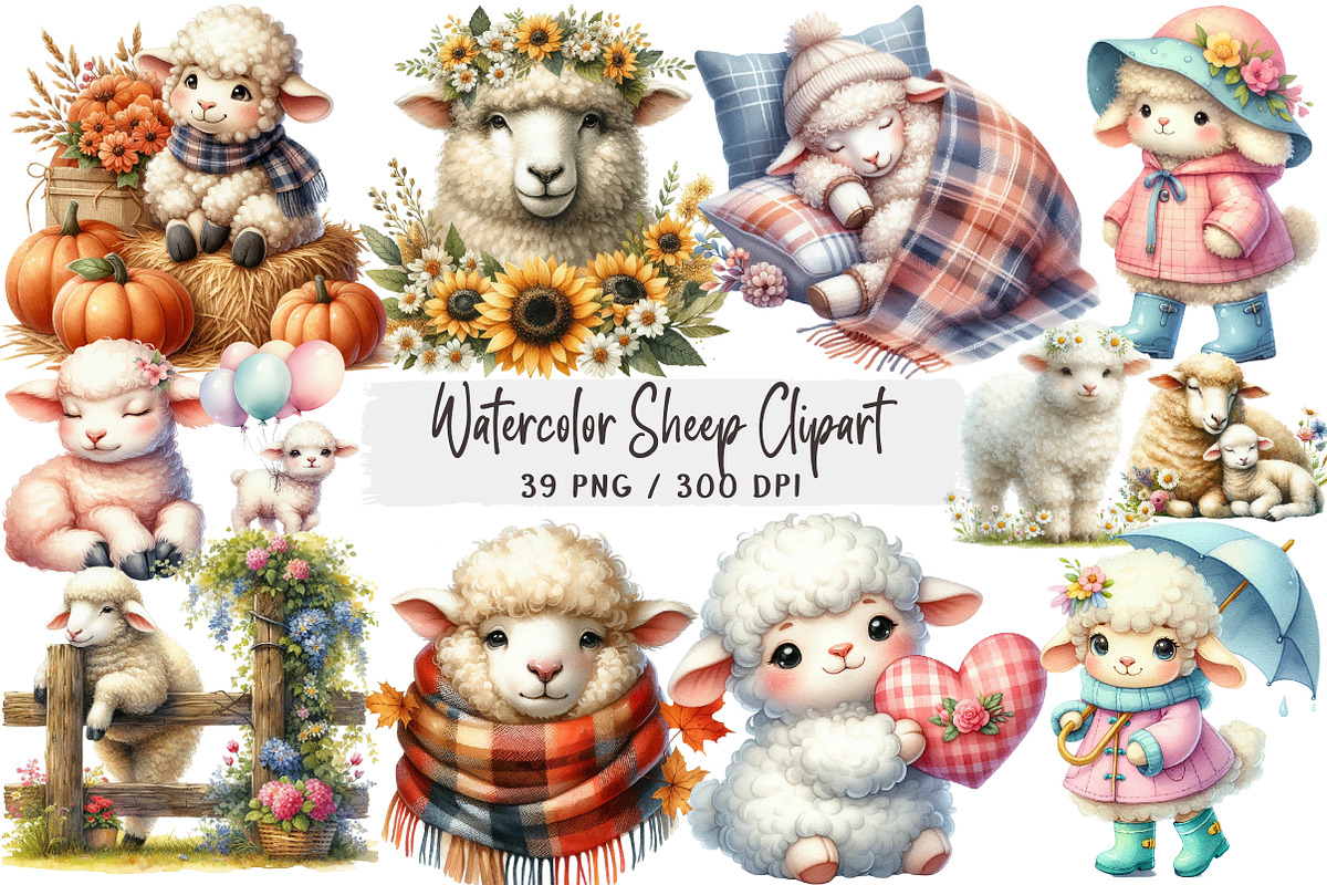Watercolor Sheep Clipart, an Illustration by DreamArtGraphic (Photo 1 of 4)