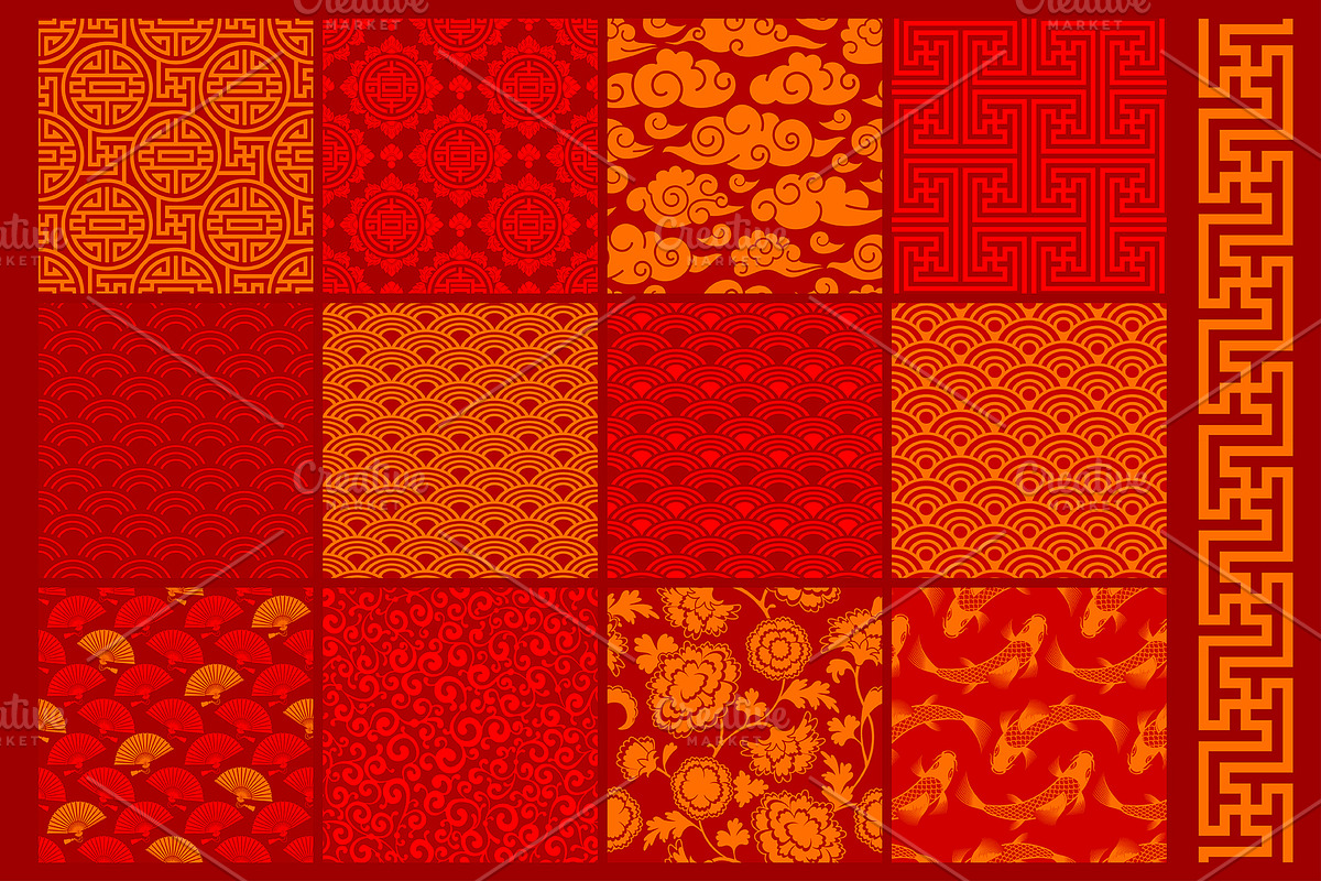 Chinese Seamless Patterns Set, a Pattern Graphic by Vector beauty
