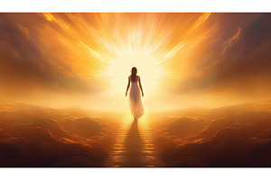 A woman walking towards a radiant, a Background Photo by Igor Tichonow