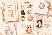 Kawai cat clipart bundle, an Object Illustration by HeavensStar (Thumbnail 2 of 9)