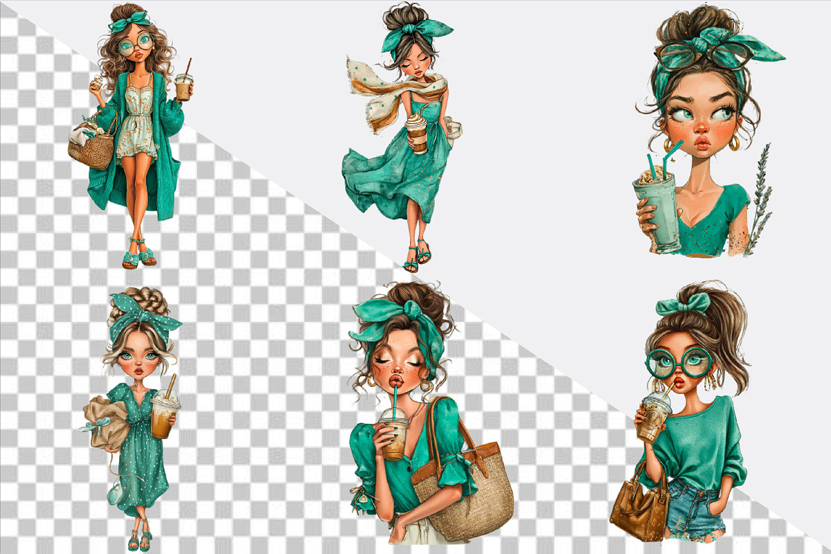Whimsical Summer Coffee Girl Clipart, an Illustration by SVGArt (Photo 2 of 9)