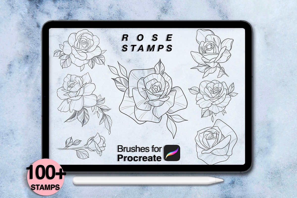 100 procreate rose stamps, a Brush Add-On by Arts For Peace (Photo 3 of 8)