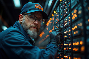 Technician working on complex machin, a Photo by Tanuart