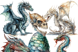 Watercolor Fantasy Dragon Clipart