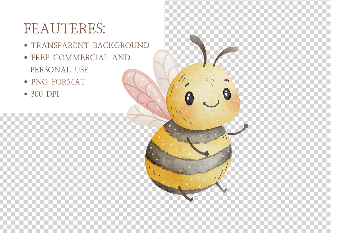 Cute Little Bees Watercolor Clipart, an Illustration by MockupWizard (Photo 3 of 4)