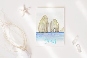 Capri Italy Watercolor Clipart Tiles