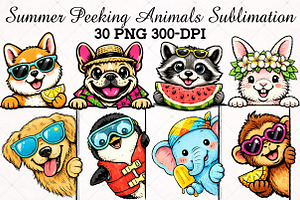 Summer Peeking Animals Sublimation, an Illustration by RobertsArt