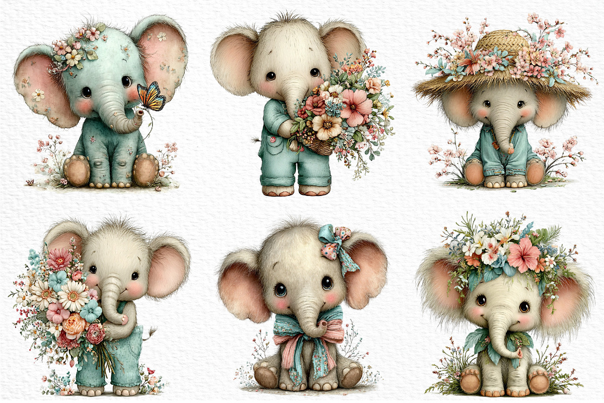 Baby Elephant in Spring Clipart Png, an Illustration by Craft Nest (Photo 3 of 11)