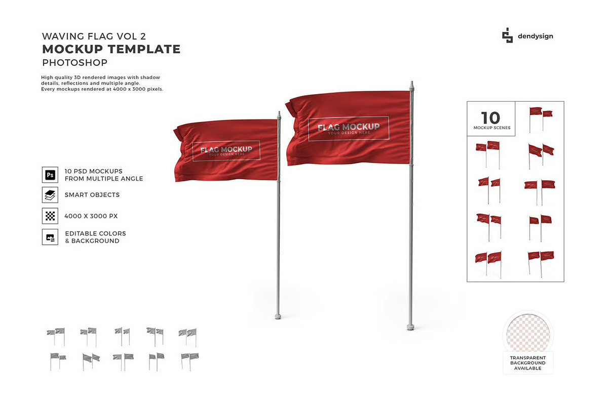 Waving Flag Mockup Template Set, an Advertising Mockup by DesignRushMarket (Photo 1 of 11)