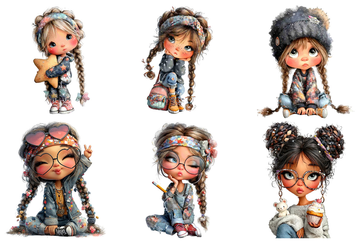 Cute Little Girl Clipart with Braids, an Illustration by DreamArtGraphic (Photo 3 of 4)