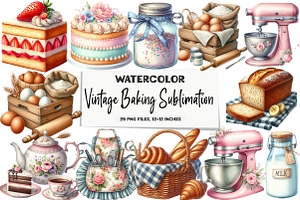 Vintage Baking Sublimation Clipart, a Seasonal Illustration by DreamArtGraphic
