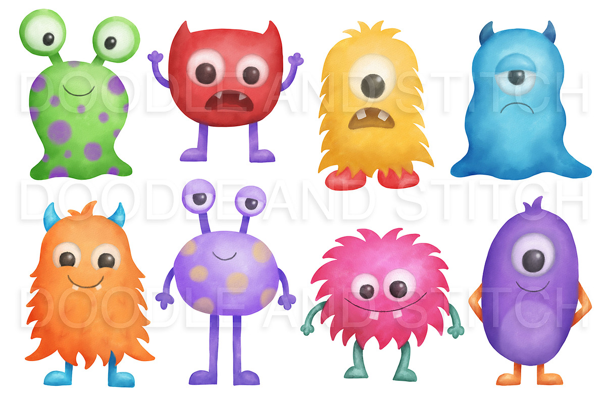 Watercolor Monsters Illustrations, an Illustration by Doodle and Stitch (Photo 2 of 2)