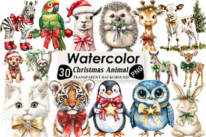 Cute Animal Christmas Clipart, an Illustration by Black Bird Studio