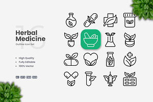 Herbal Medicine Outline Icons, an Outline Icon by Upnowgraphic
